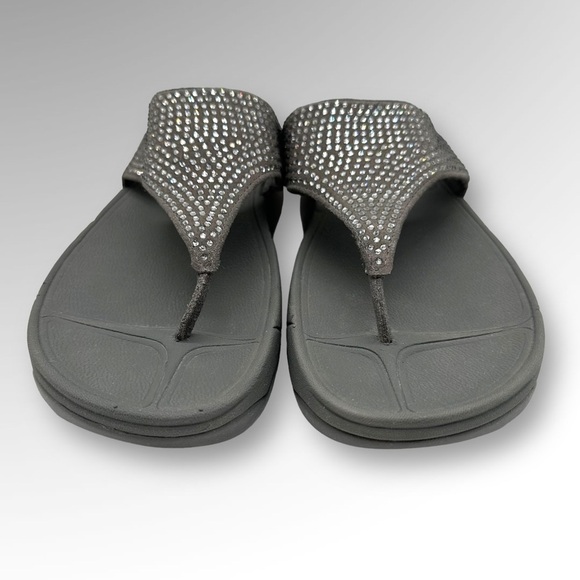 Fitflop Womens Flare Thong Sandals gray Suede Rhinestone Low Wedge - Picture 5 of 11